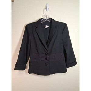 VTG Spago Blazer Business Casual Black 3/4 Sleeve Preppy Office Women's Size 6